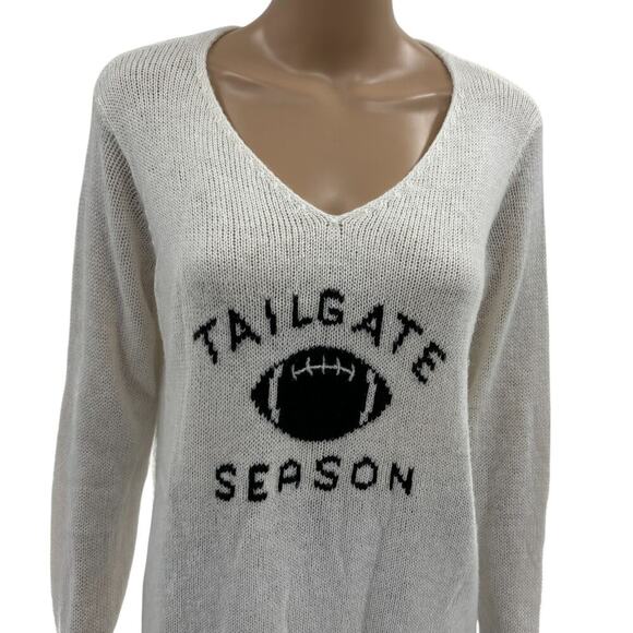 Wooden Ships Snow White Tailgate Season Football Sweater S/M - Picture 5 of 10